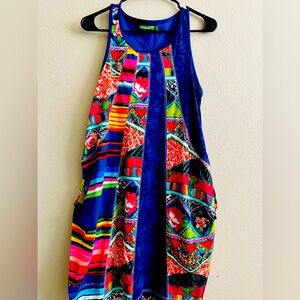 NWOT DESIGUAL 100% Colorful Cotton Patchwork Girls Tulip Shaped Dress Size 13/14